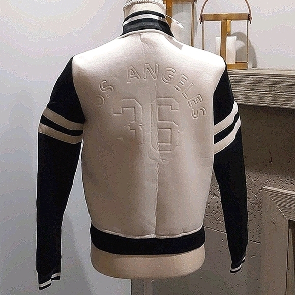 NWT Wet Seal varsity jacket size medium cream/ black PTP 20 inches LA 36 on back - Picture 3 of 6